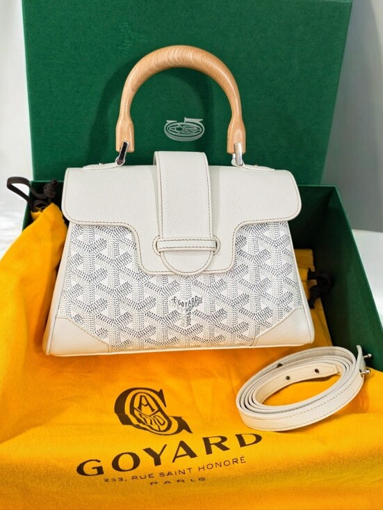 Goyard Handbags - Goyard Saigon Mini Souple White Top Handle Crossbody Bag Full Set